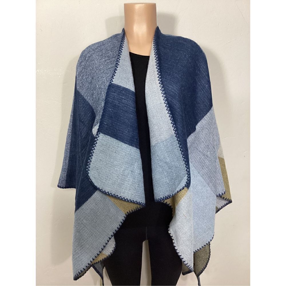 New Harve Benard Blue Plaid Ruana. Retails $119